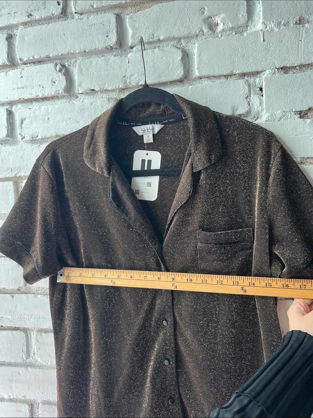 Nicole miller metallic thread button down Brown Sparkle Short-Sleeve Shirt - Picture 3 of 5